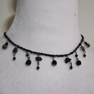 Elegant Black Beaded Choker Collar Necklace